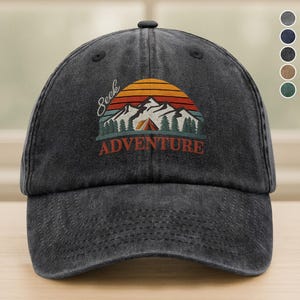 Seek Adventure Embroidered Hat – Mountain Sunset Green Cap
