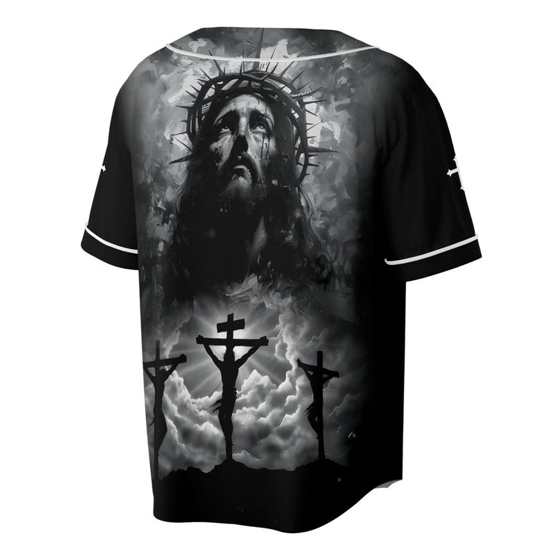 Jesus and the Lion Baseball Jersey – Crown of Thorns & Crosses – Christian Faith Shirt