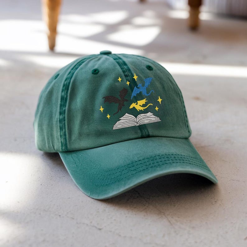 Fantasy Dragon Book Washed Embroidered Dad Hat