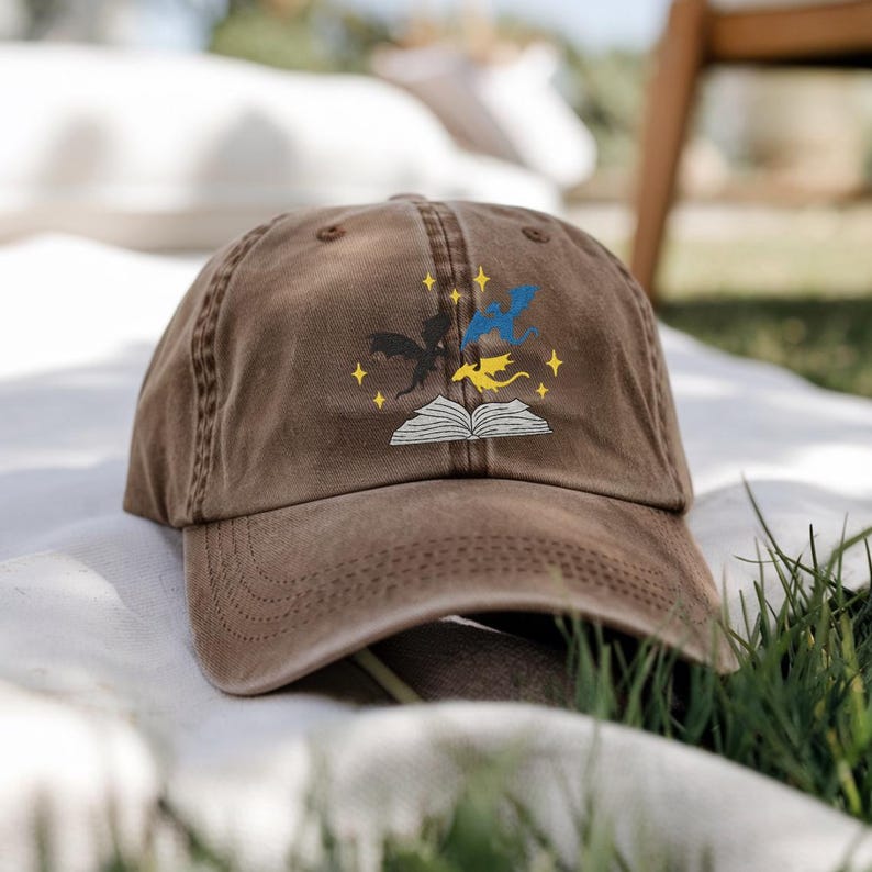 Fantasy Dragon Book Washed Embroidered Dad Hat