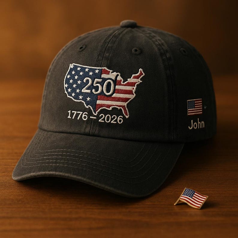 Custom USA Map Hat Patriotic 250th Anniversary 1776–2026 America Semiquincentennial Embroidered Baseball Cap Gift
