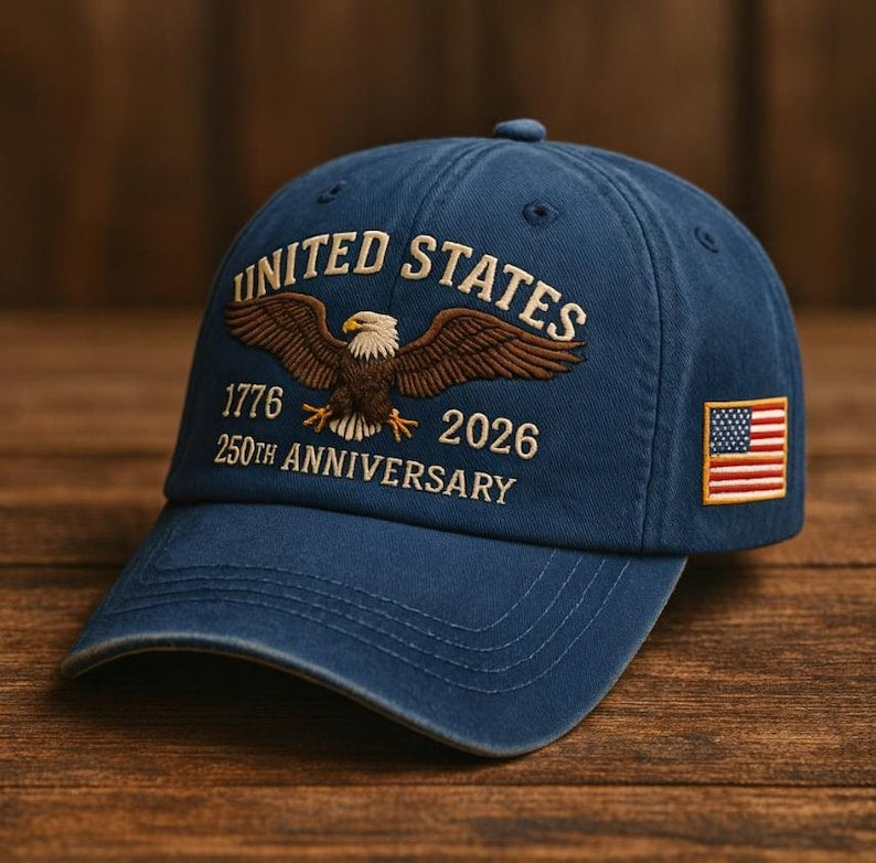 United States 250th Anniversity Eagle Embroidered Hat, Vintage Washed USA Dad Cap Freedom Gift, US Veteran Day Gift