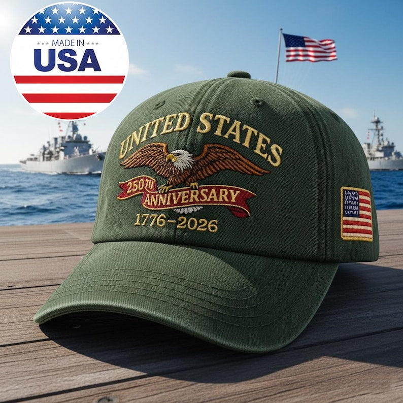 Custom Name United States 250th Anniversary Hat – Custom Embroidered Eagle USA Flag Cap 1776–2026, Patriotic Cotton Twill Dad Hat