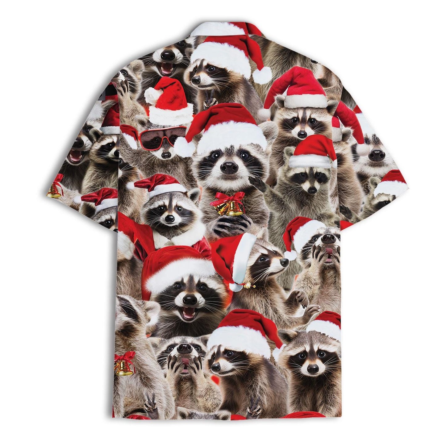 Christmas Hawaiian shirt covered in raccoons wearing Santa hats