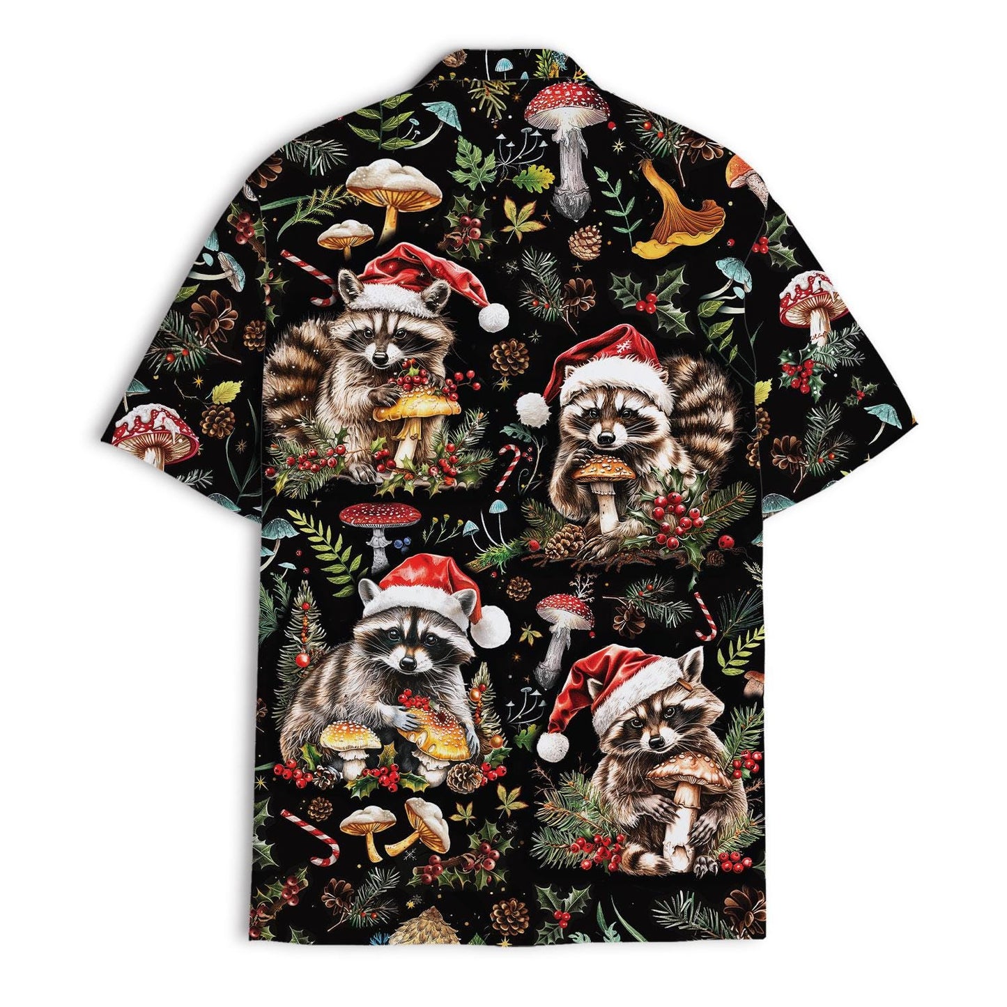 Back view of black raccoon Christmas Hawaiian shirt