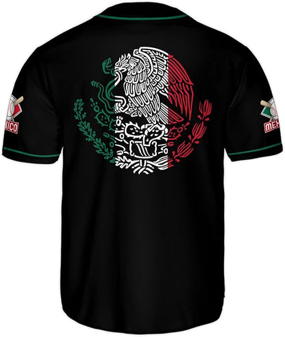 Mexico Baseball Jersey – Classic Black Shirt with Flag Patch & Green Trim