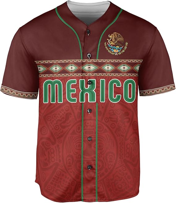 Mexico Red Baseball Jersey – Aztec Calendar Heritage #56 Shirt