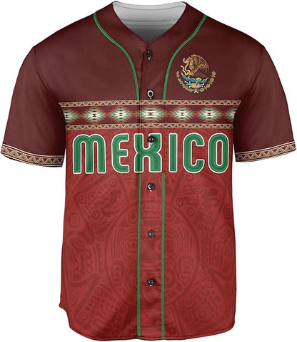 Mexico Red Baseball Jersey – Aztec Calendar Heritage #56 Shirt