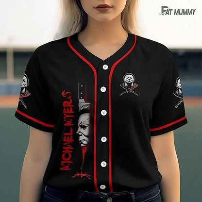 Michael Myers Women’s Baseball Jersey – Horror Knife Face Shirt