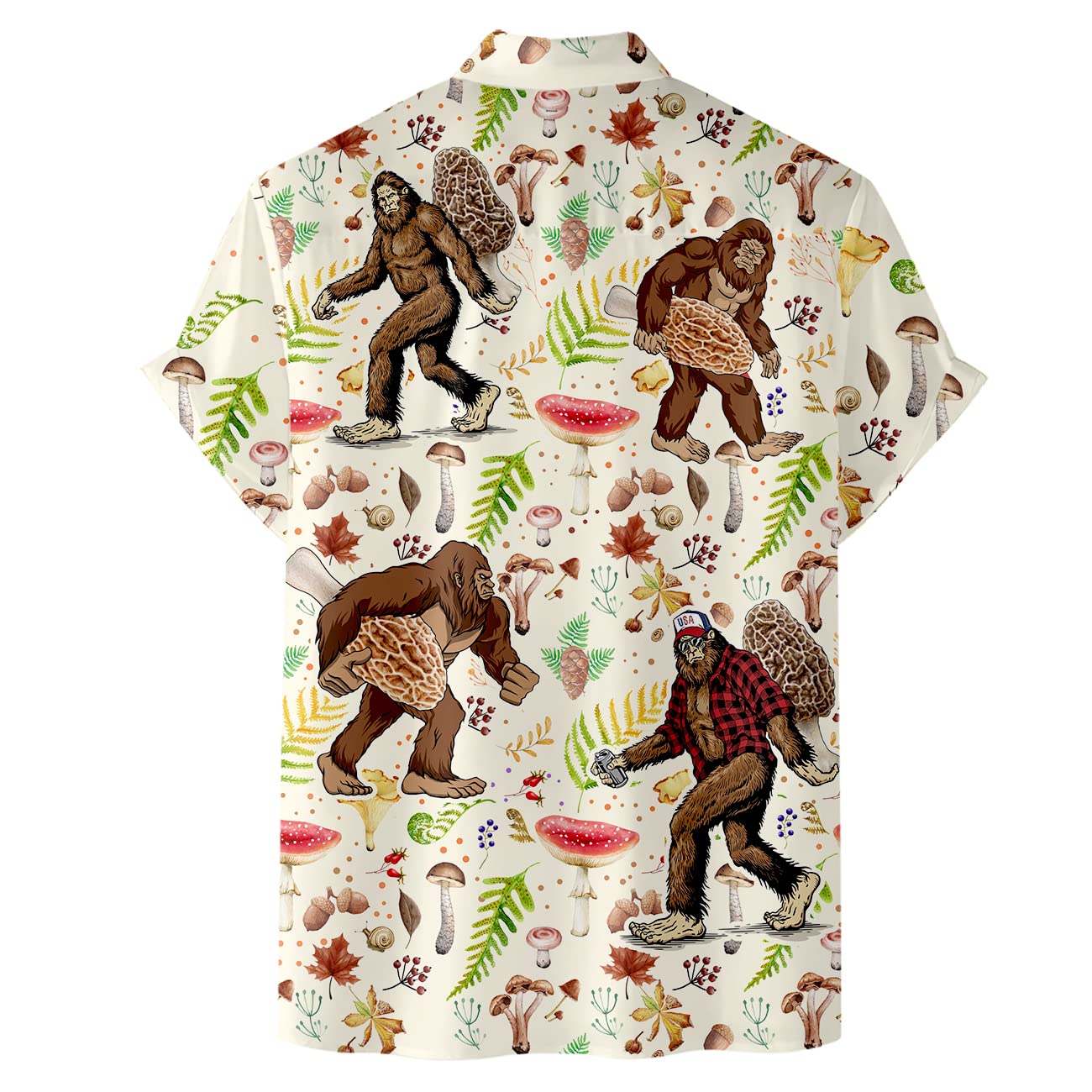 Bigfoot Mushroom Button Down Short Sleeve Holiday Summer Beach Tropical Bigfoot Surfing Hawaiian Shirt