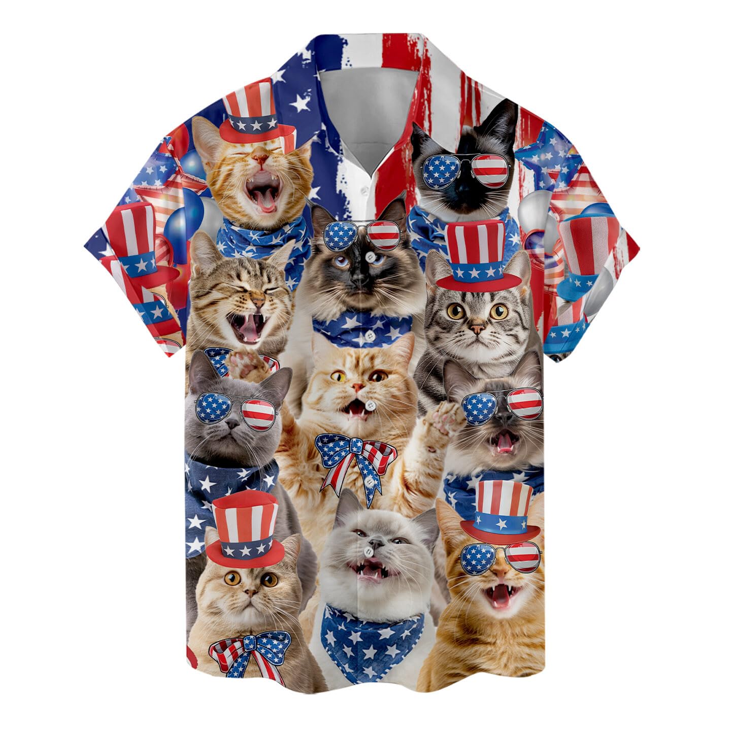 Funny USA Cat Button Down Hawaiian Shirt Men Women