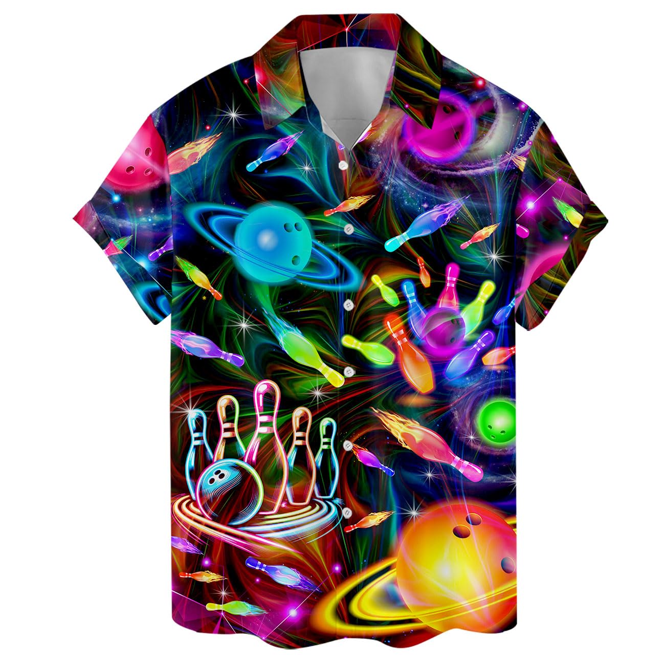 Hawaiian Bowling Planet Shirt for Men, Button Down Shirt