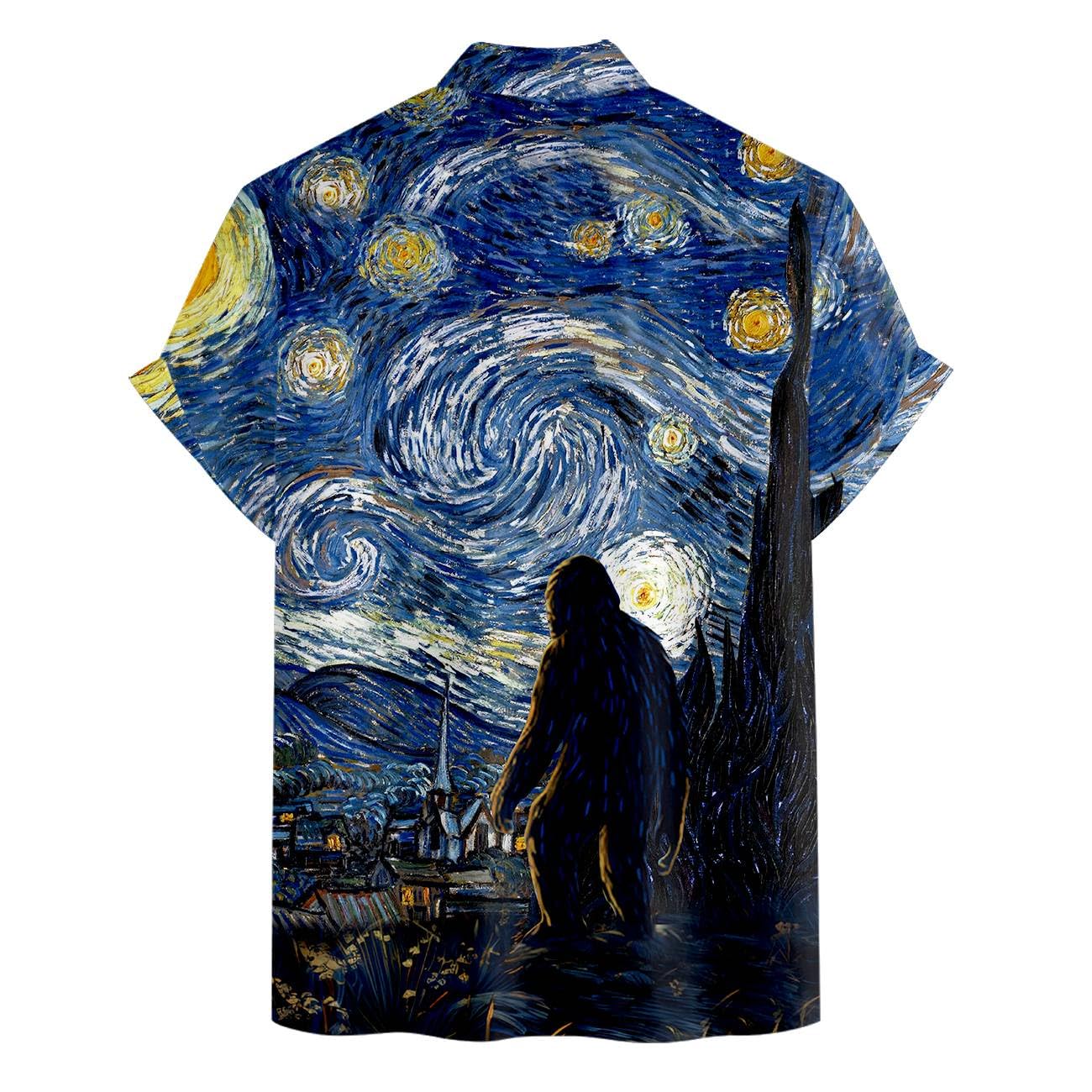 Bigfoot Starry Night Hawaiian Shirt, Button Down Shirt