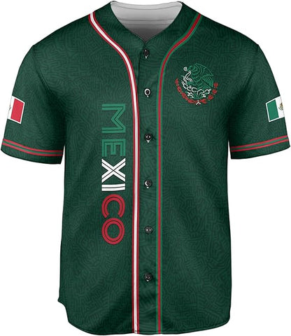 Mexico Green Baseball Jersey – Tribal Eagle Head Heritage Shirt