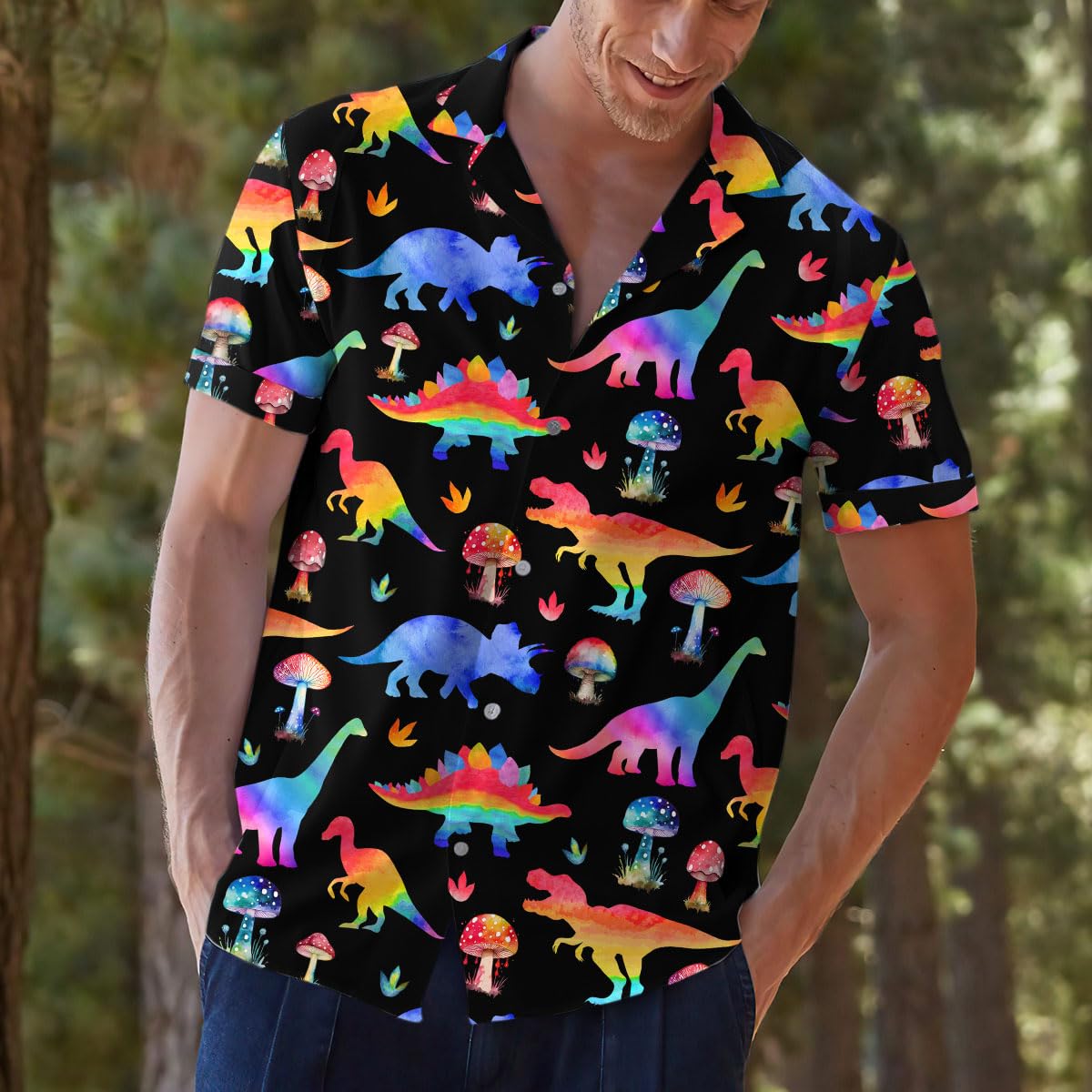 Rainbow Mushroom Hawaiian Shirt for Men, Button Down Shirt Men