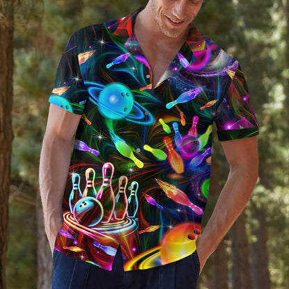 Hawaiian Bowling Planet Shirt for Men, Button Down Shirt