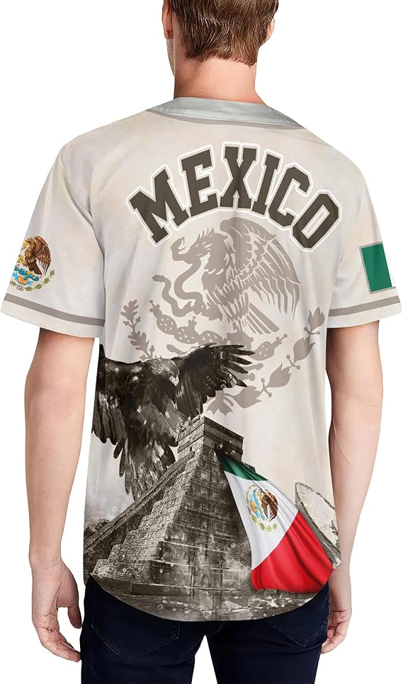 Mexico Pyramid Baseball Jersey – Eagle & Flag Design on White