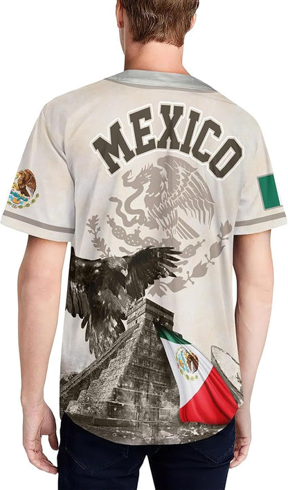 Mexico Pyramid Baseball Jersey – Eagle & Flag Design on White