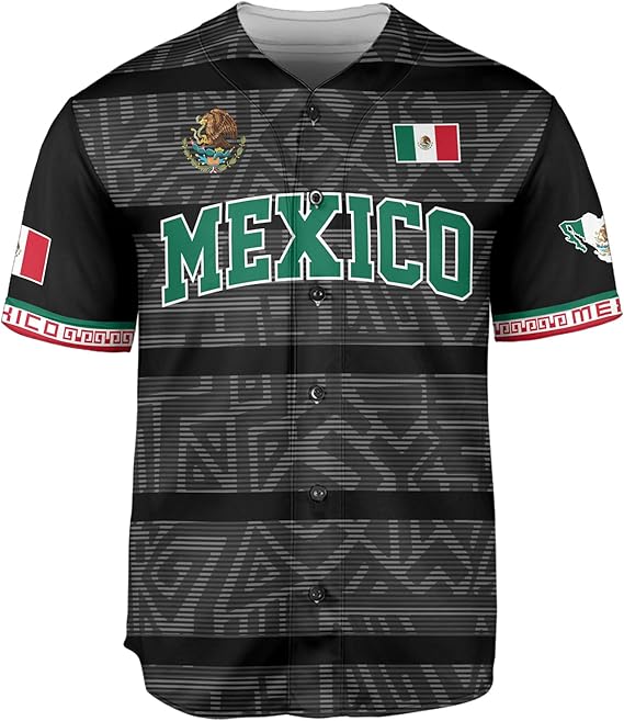 Mexico Black Baseball Jersey – Aztec Pattern Heritage Streetwear