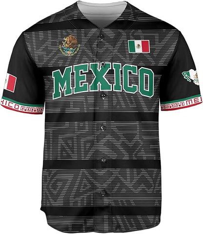 Mexico Black Baseball Jersey – Aztec Pattern Heritage Streetwear