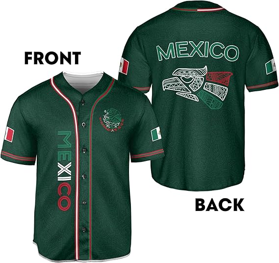 Mexico Green Baseball Jersey – Tribal Eagle Head Heritage Shirt