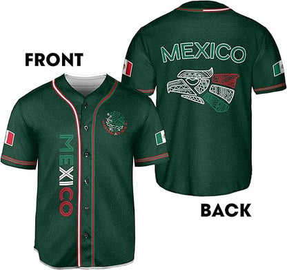 Mexico Green Baseball Jersey – Tribal Eagle Head Heritage Shirt