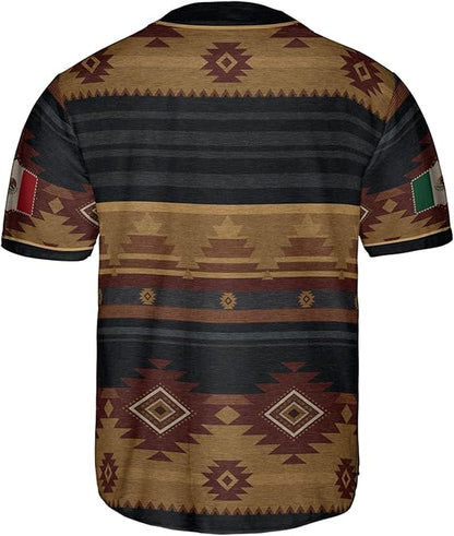 Mexico Tribal Baseball Jersey – Rustic Aztec Serape Pattern Shirt