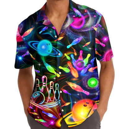 Hawaiian Bowling Planet Shirt for Men, Button Down Shirt