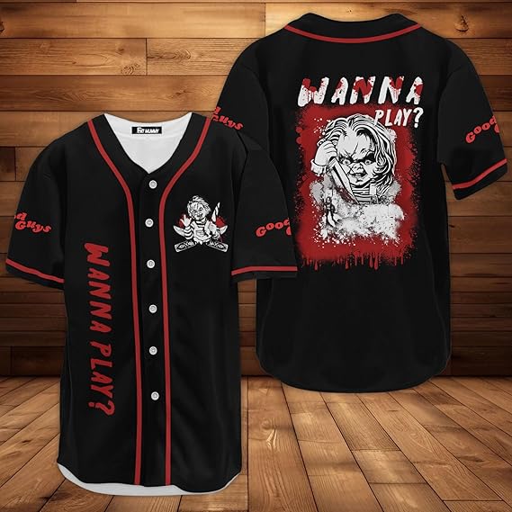 Chucky Wanna Play Baseball Jersey – Horror Good Guys Shirt