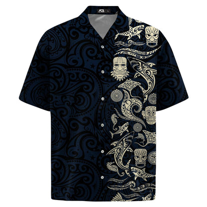 Men Floral Shark Tiki Shirt, Hawaiian Shirt for Men