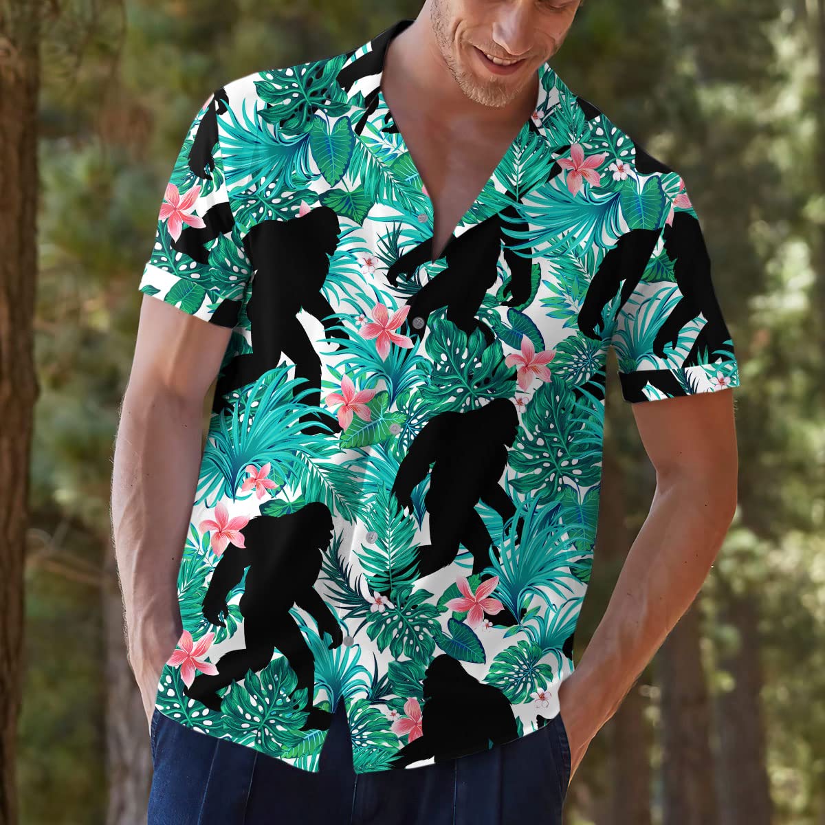 Bigfoot Surfing Hawaiian Shirt