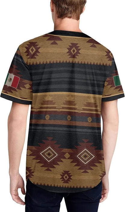 Mexico Tribal Baseball Jersey – Rustic Aztec Serape Pattern Shirt