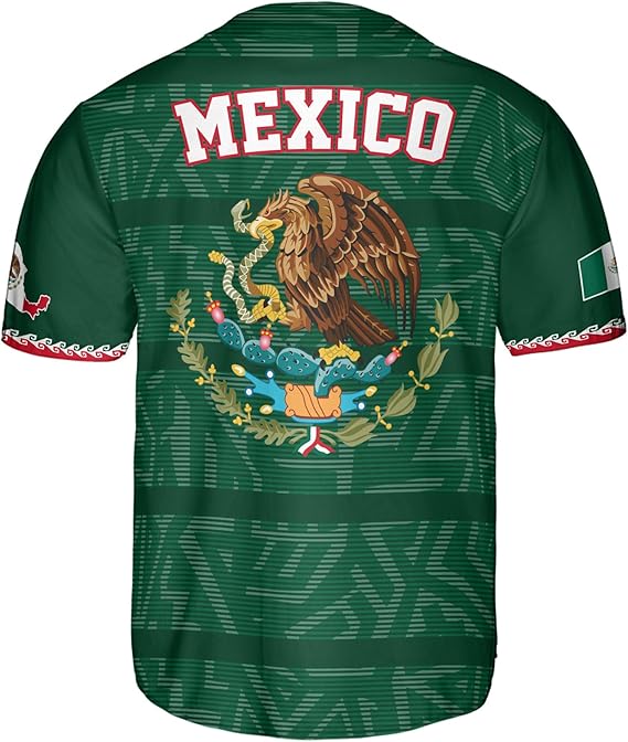 Mexico Green Baseball Jersey – Classic Flag Crest Aztec Shirt