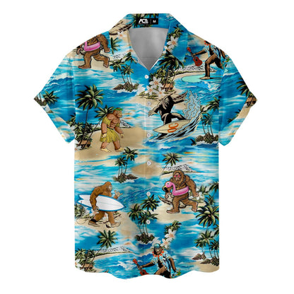 Summer Beach Bigfoot Hawaiian Shirt for Men Women