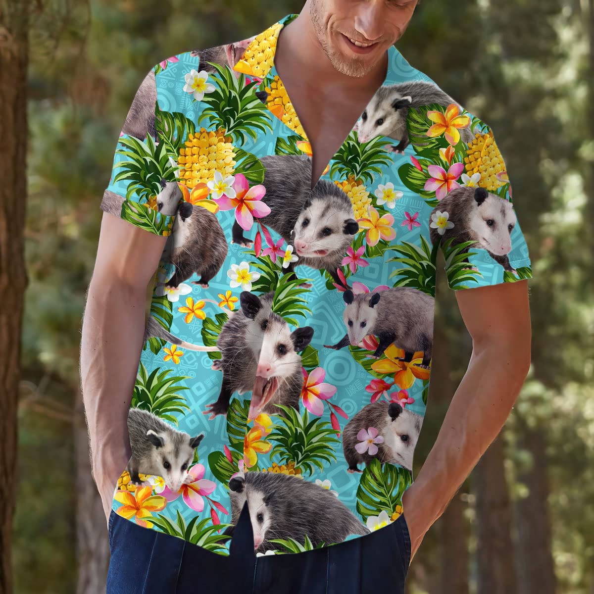 Hawaiian Pineapple Opossum Shirts, Mens Women Cotton Hawaiian Shirts