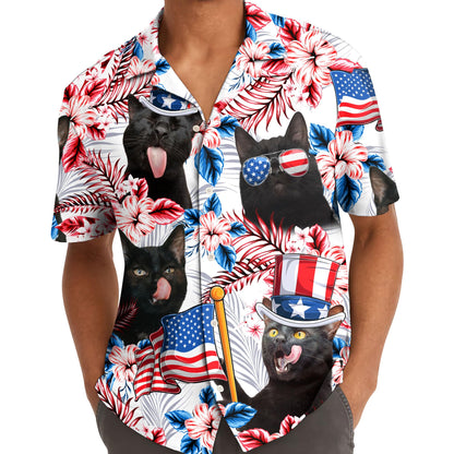 Men's Patriotic American Flag Cat Shirt, Hawaiian Shirt for Men