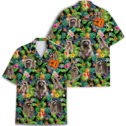 Funny Raccoon Man In Hawaiian Shirt, Button Down Shirt Men