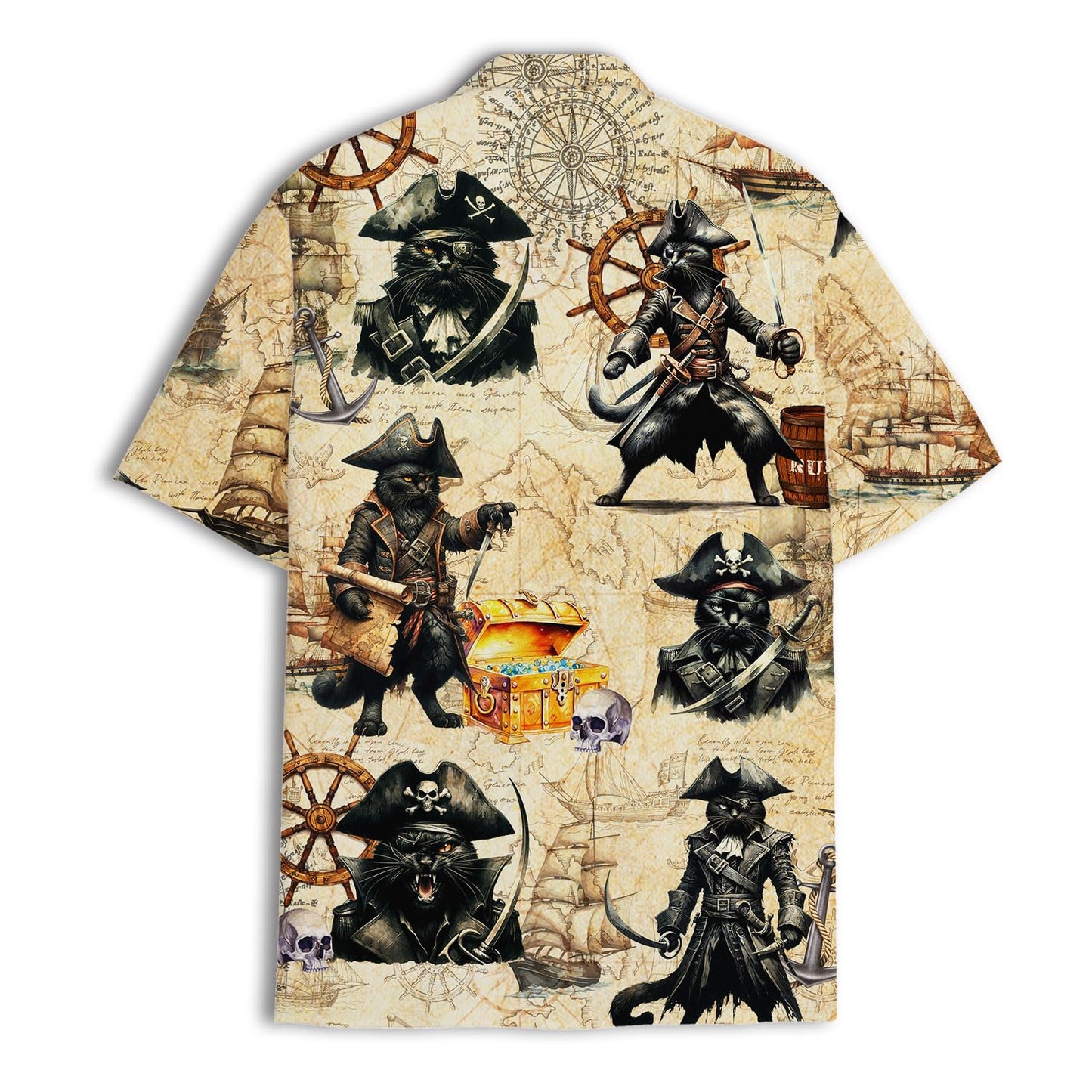 Black Cat Pirate Hawaiian Shirt for Men Women