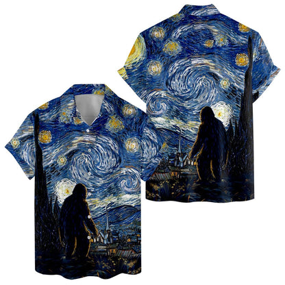 Bigfoot Starry Night Hawaiian Shirt, Button Down Shirt