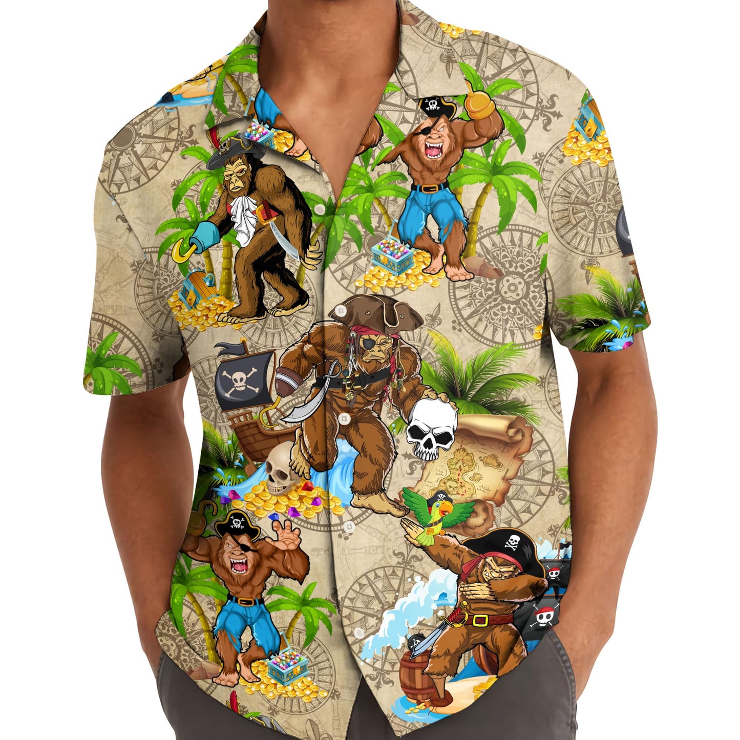 Bigfoot Pirate Hawaiian shirt, Bigfoot Hawaiian Shirt Mens Wowen