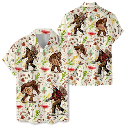 Bigfoot Mushroom Button Down Short Sleeve Holiday Summer Beach Tropical Bigfoot Surfing Hawaiian Shirt