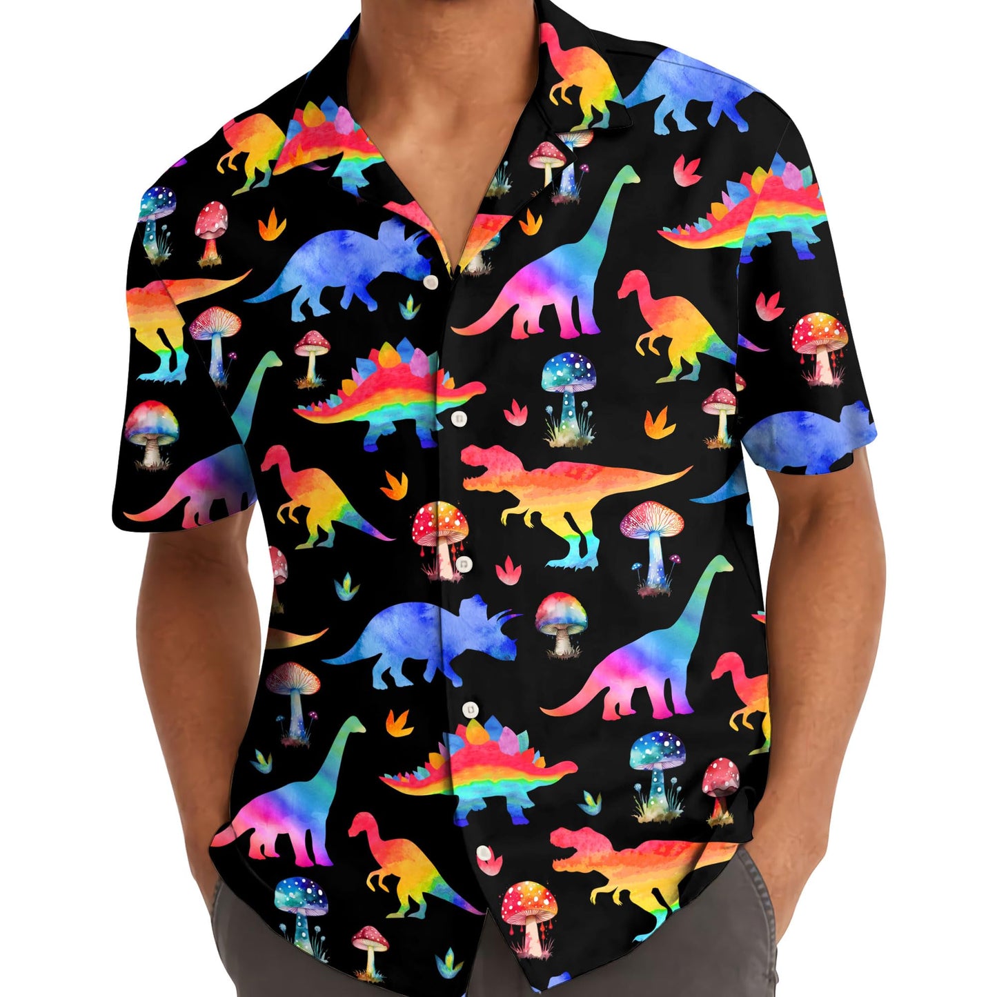 Rainbow Mushroom Hawaiian Shirt for Men, Button Down Shirt Men