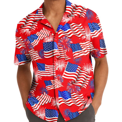 American Flag Hawaiian Shirts for Men Women, Button-Down Shirt