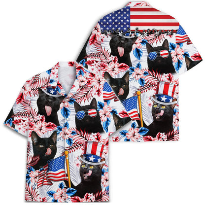 Men's Patriotic American Flag Cat Shirt, Hawaiian Shirt for Men