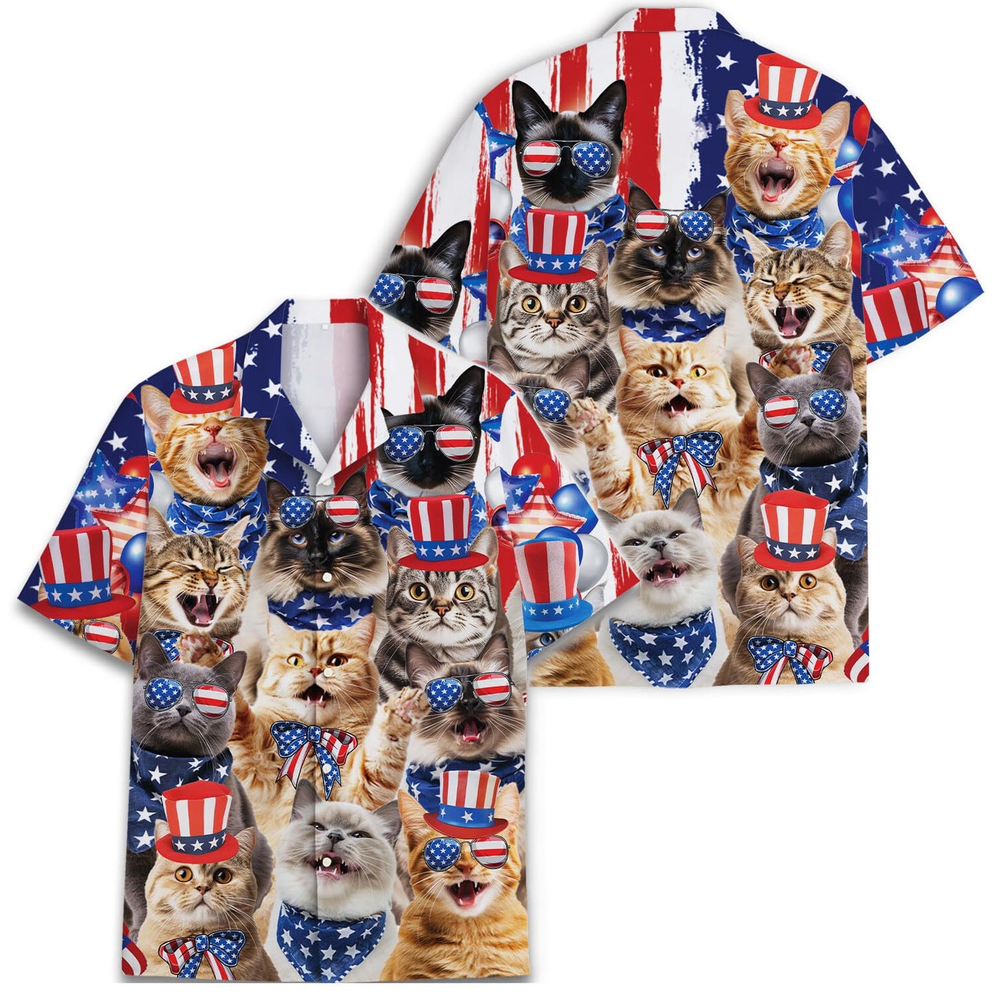 Funny USA Cat Button Down Hawaiian Shirt Men Women