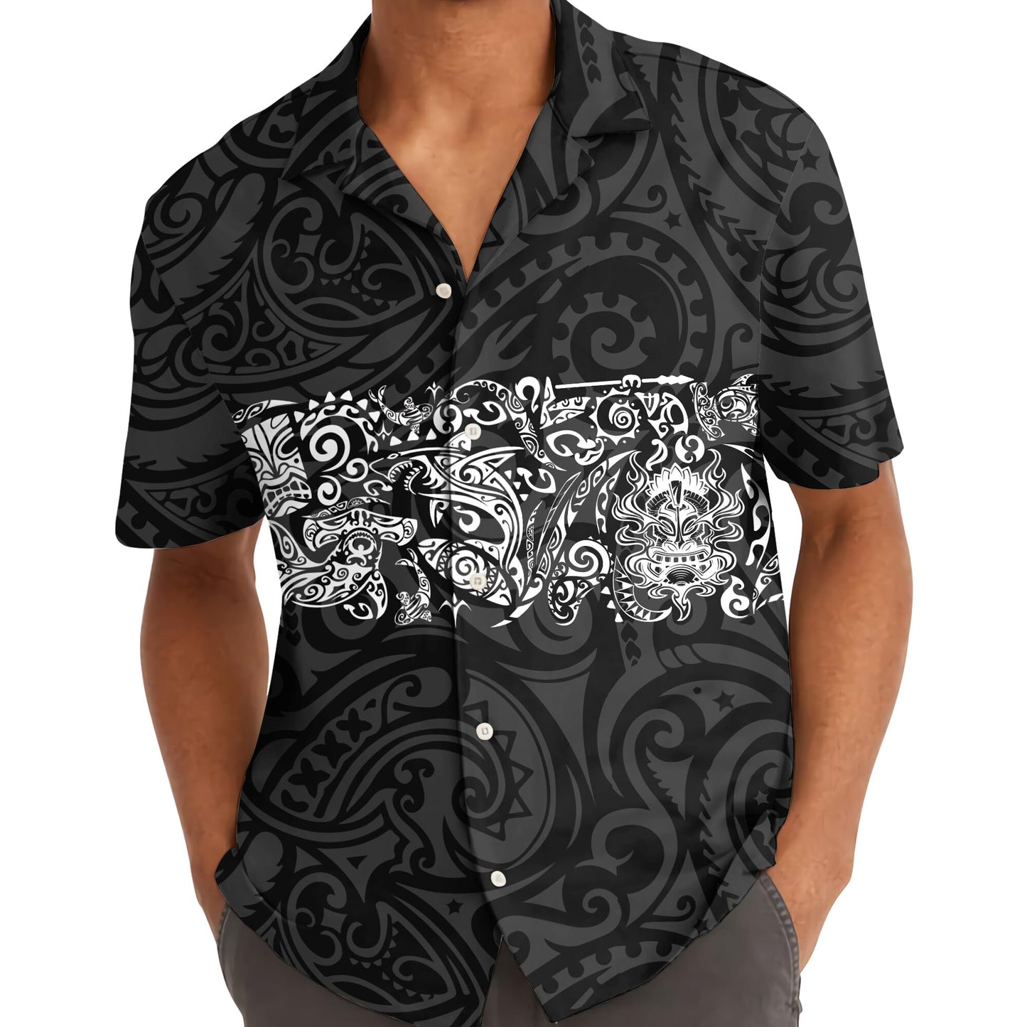 Aloha Shark Tiki Hawaiian Shirt for Men, Button Down Shirt