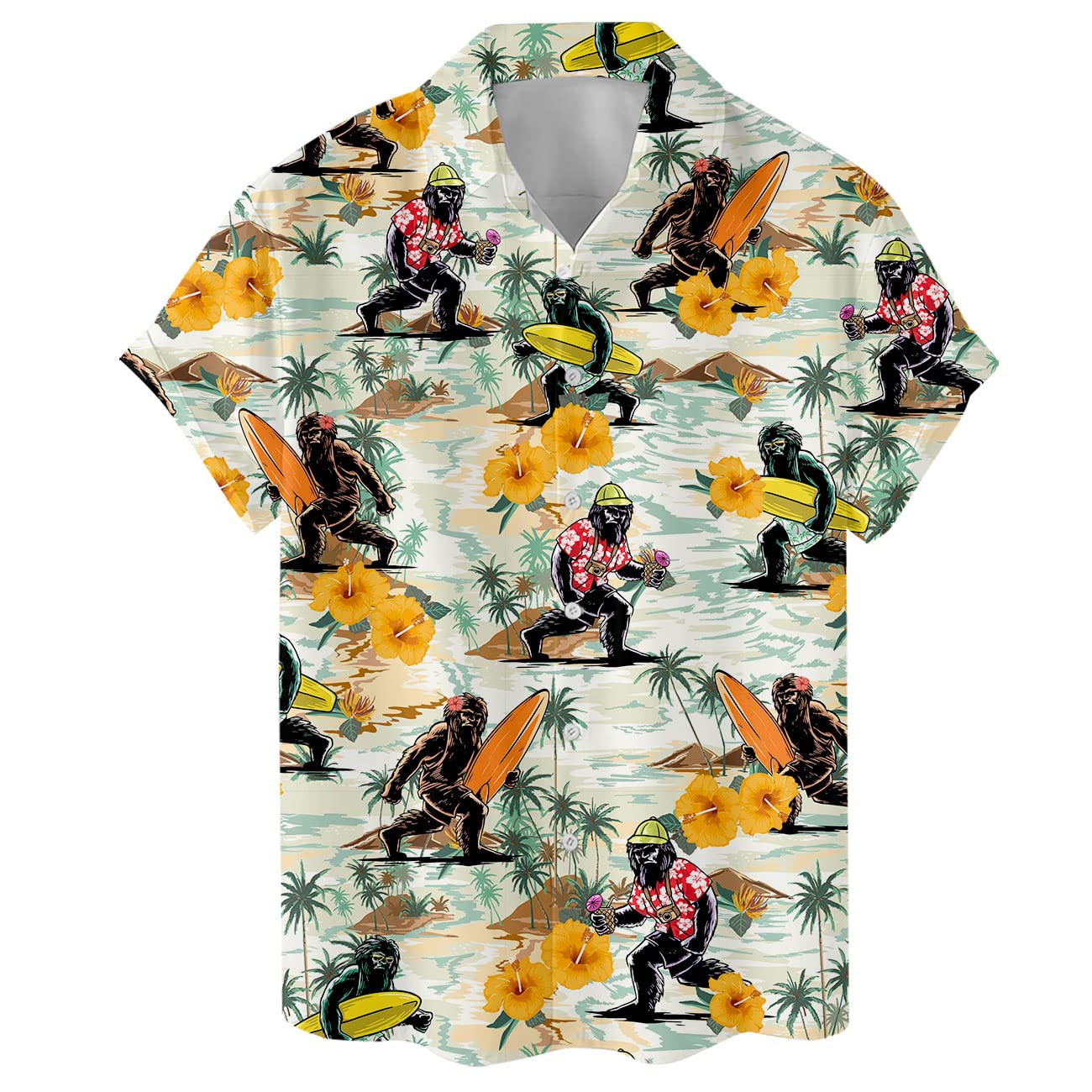 Bigfoot Yellow Surfing Hawaiian Shirt