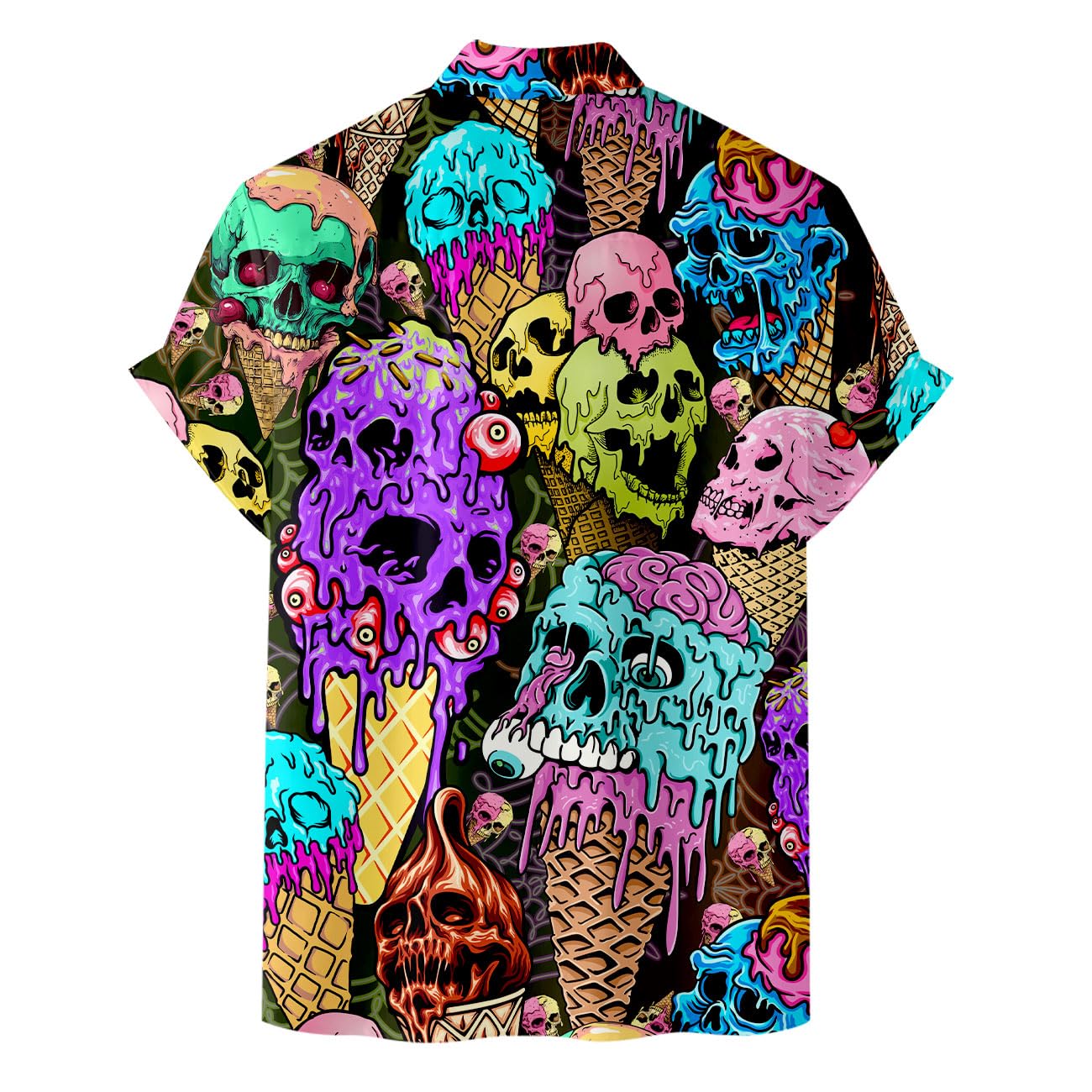 Hawaiian Ice Cream Skull Shirt for Men Casual Button Down Shirts