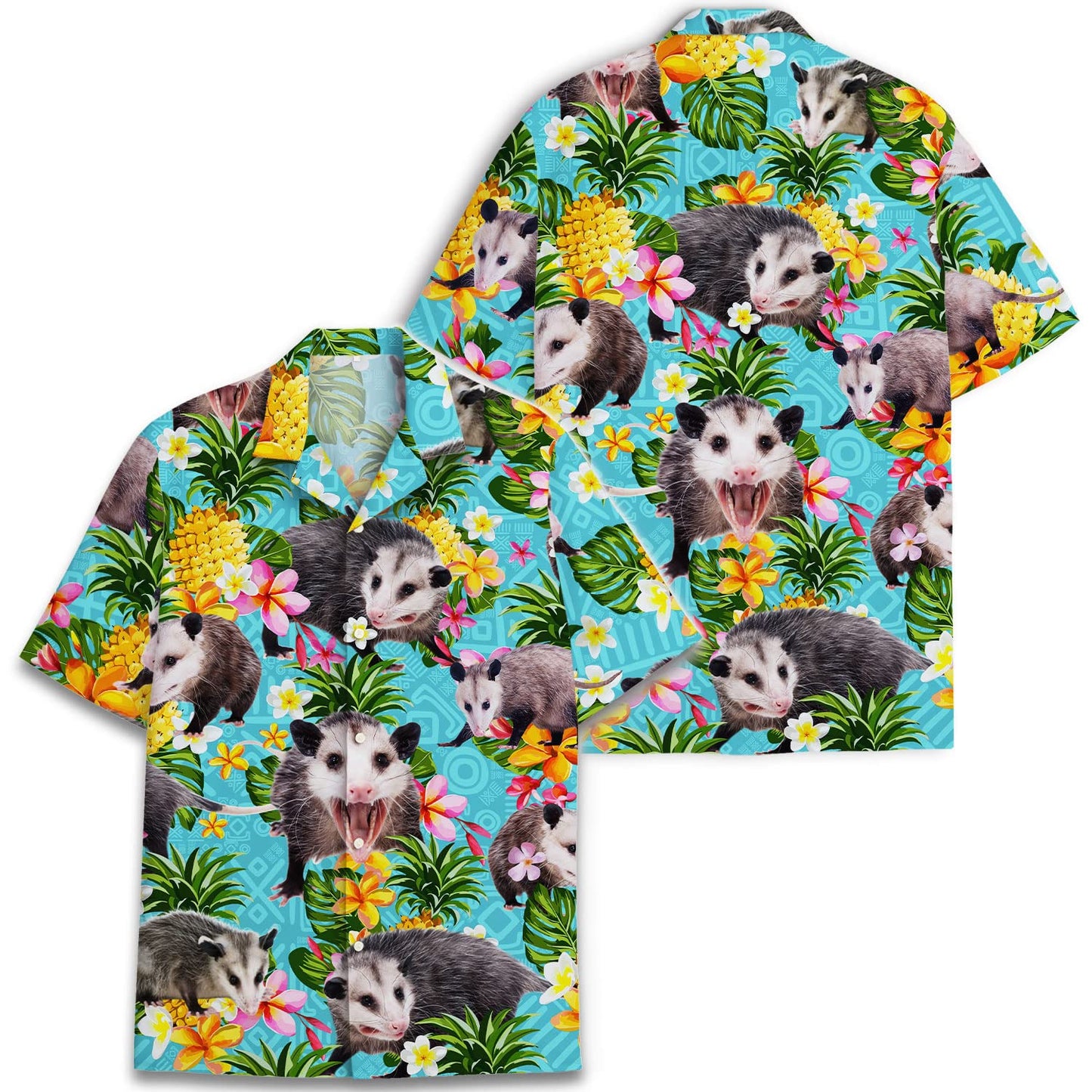 Hawaiian Pineapple Opossum Shirts, Mens Women Cotton Hawaiian Shirts