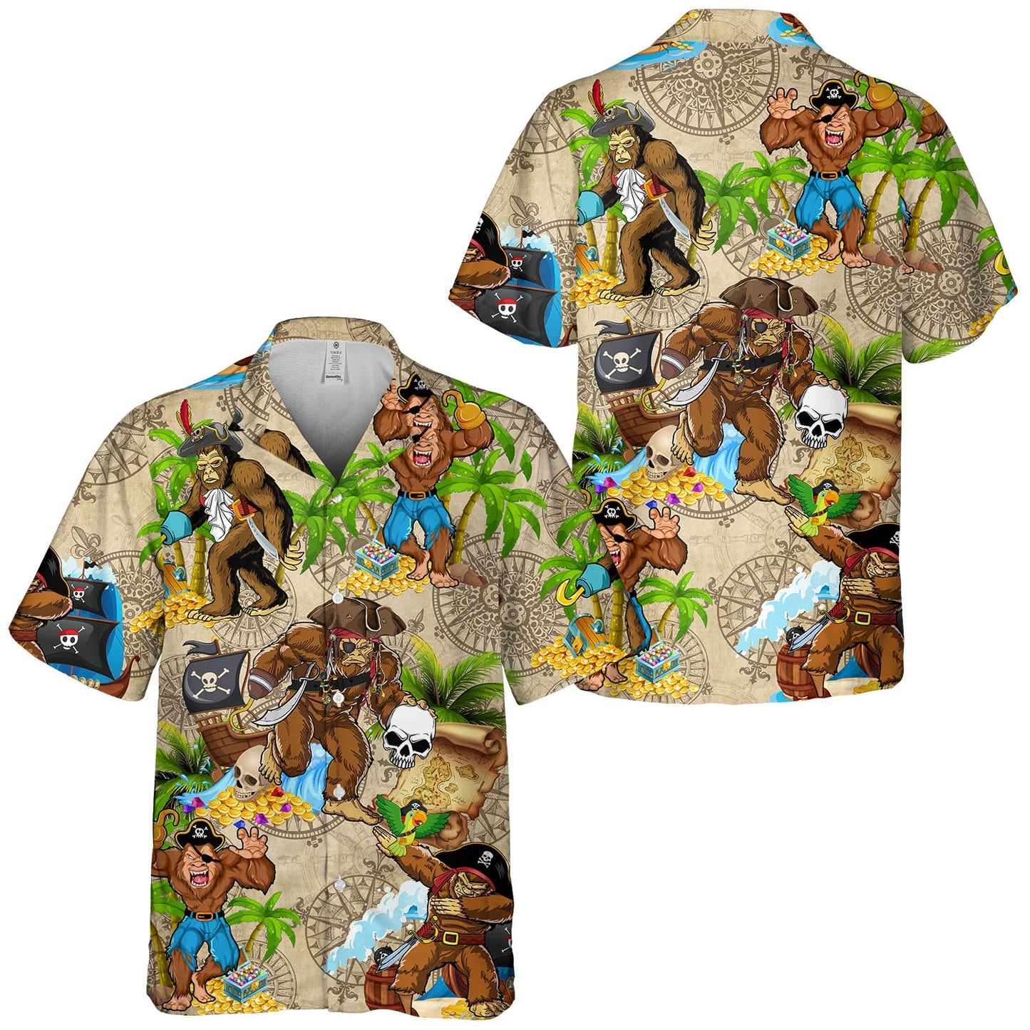 Bigfoot Pirate Hawaiian shirt, Bigfoot Hawaiian Shirt Mens Wowen